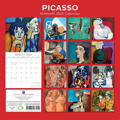 Picasso Square Wall Calendar Months Arts Planner Christmas New