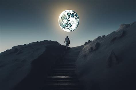 Un Hombre Subiendo Una Monta A Con La Luna Al Fondo Foto Premium