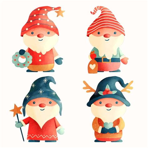 Colecci N De Gnomos Navide Os En Acuarela Vector Gratis