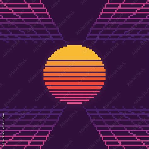 Vector Pixel Art Of 80s Retro Sci Fi Background Pixel Art Background 8bit Planet In Space