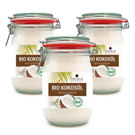 meracus Bio Kokosöl nativ im Bügelglas 3er Pack 3 x 1000 ml