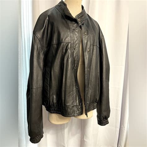 Oleg Cassini Jackets And Coats Vintage 8s Oleg Cassini Mens Black Leather Bomber Jacket Size