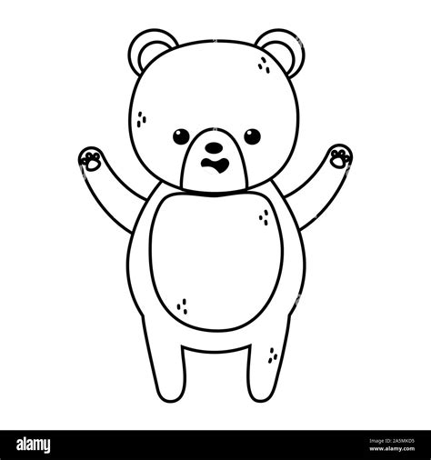 Cute Brown Bear Character Cartoon Vector Illustration Thick Line Stock