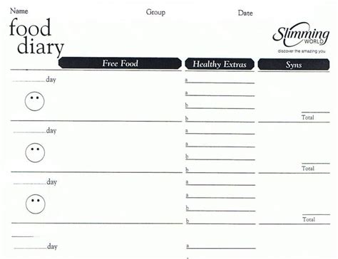 Downloadable Slimming World Food Diary Template Master Template