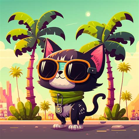 Premium Photo | Summer background cat wearing sunglasses with beach and ...