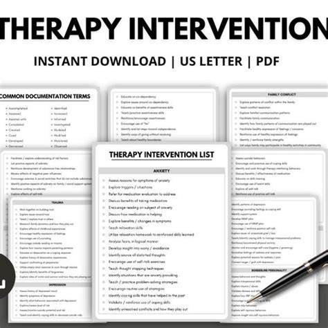 Therapy Interventions List Clinical Terms Cheat Sheet Etsy