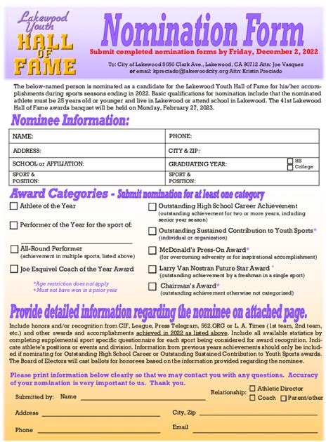 Fillable Online Submit Completed Nomination Forms By Fax Email