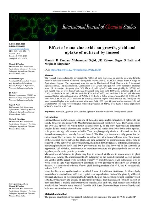 PDF Effect Of Nano Zinc Oxide On Growth Yield And Uptake Of Nutrient