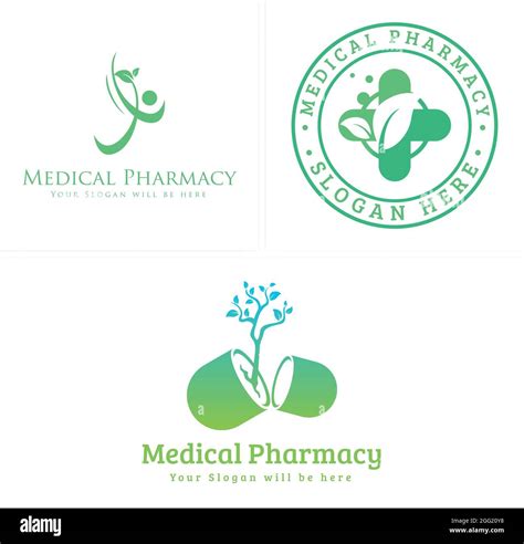 Medical Pharmaceutical Logo With Green People Leaf And Medicine Vector