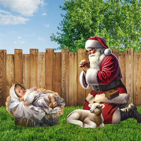 Qunclay Set Of 2 Outdoor Christmas Nativity 33 X 24 Kneeling Santa 16 5