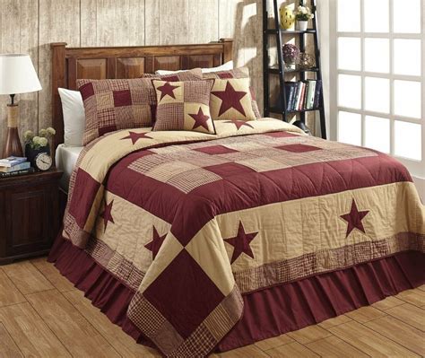 3pc Olivias Heartland Country Star Jamestown Burgundy Hand Quilted