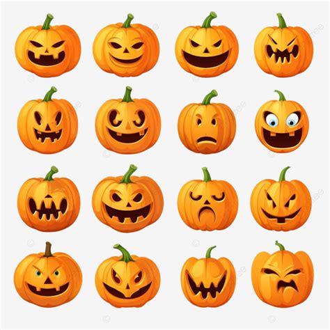 Conjunto De Calabazas Planas Con Caras Espeluznantes Png Linternas De