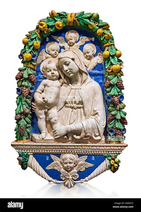 Terre cuite émaillée panneau d allégement de la Vierge à l enfant avec