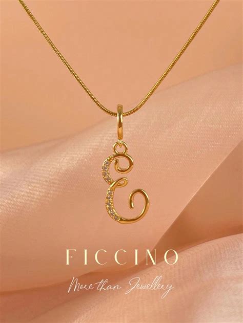 Ficcino Handwriting Style Alphabet Letter Gold Plated Inlaid Pendant