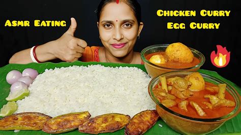 Asmr Eating Spicy Chicken Curry And Egg Curry With Rice Indian Food