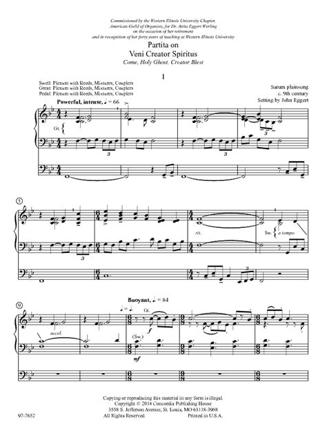 Partita On Veni Creator Spiritus Sheet Music By John Eggert Sku 97 7652 Stantons Sheet Music