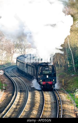 Steam Locomotive On Rails Color Illustration Stock Photo Alamy