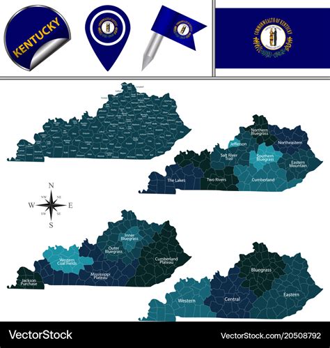 Map of kentucky with regions Royalty Free Vector Image