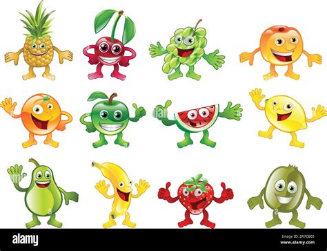 A Set Of Happy Cute Colourful Fruit Character Mascots Stock Vector