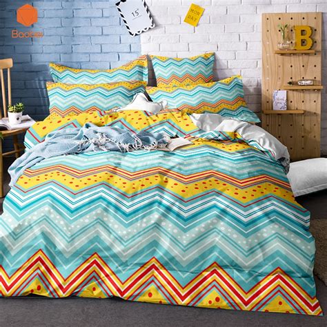 3pcs Bohemia Color Wavy Stripes Printed Bedding Set Pillowcase Duvet