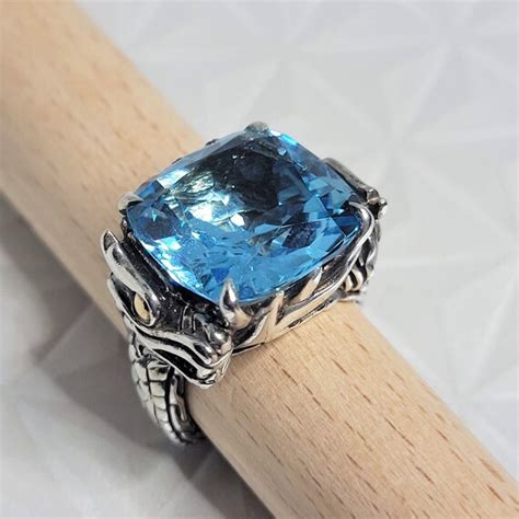 John Hardy Balinese Naga Batu Ring With Natural Blue Gem