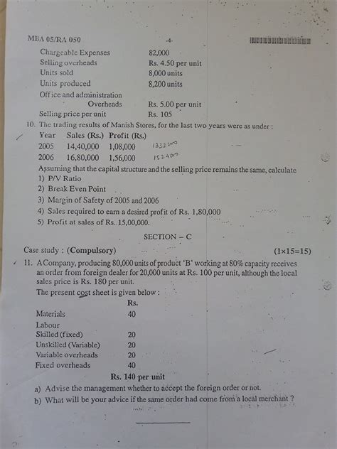 I Sem Managerial Accounting Question Papers