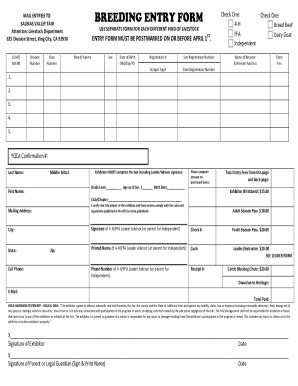 Fillable Online BREEDING ENTRY FORM Fax Email Print PdfFiller