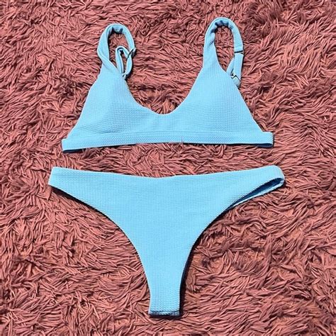 SHEIN Swim Light Blue Ribbed Bikini Set Poshmark