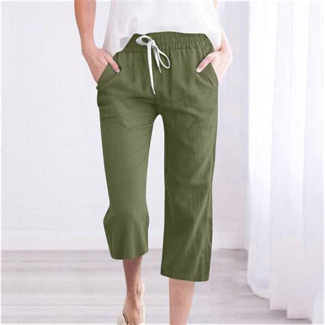 Brnmxoke Lightning Deals Womens Capri Pants Dressy Casual Linen Capris