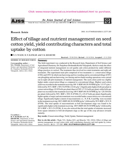 Pdf Effect Of Tillage And Nutrient Management On Seed Cotton Yield