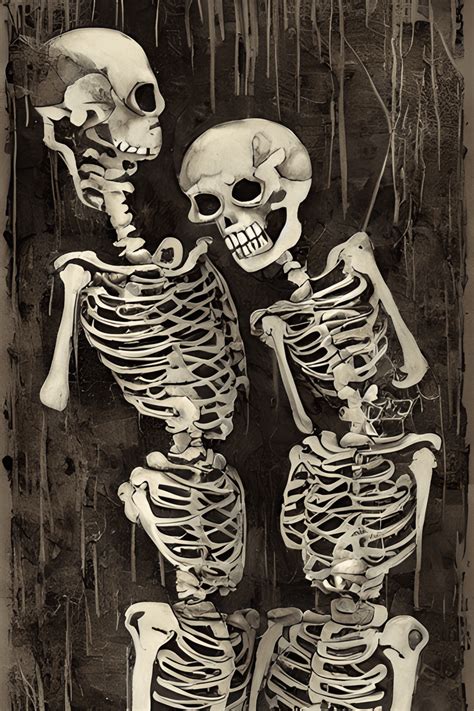 Two Skeletons Dressed Up In Suits Happily Dancing Together Under