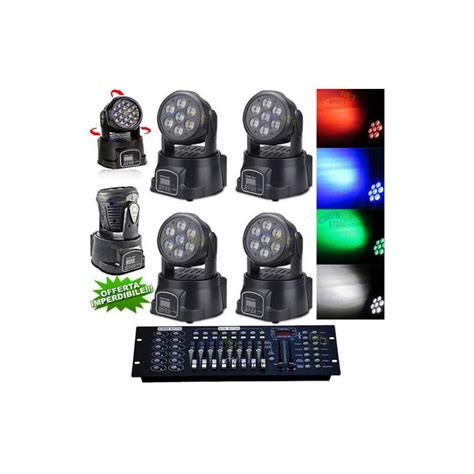 Kit X Proiettore Led Rgb Testa Rotante Discoteca Luci Led Dmx Mixer