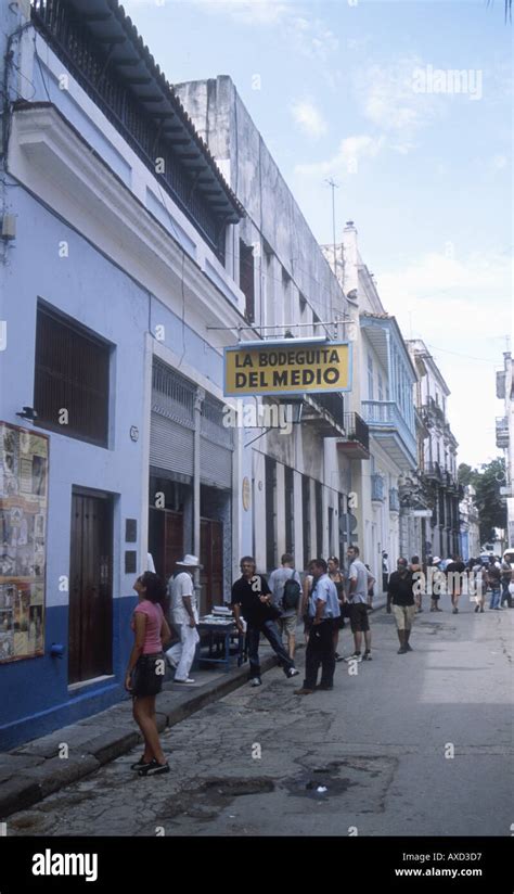 Old Havana Cuba Street And Entrance Sign Of Famous La Bodeguita Del