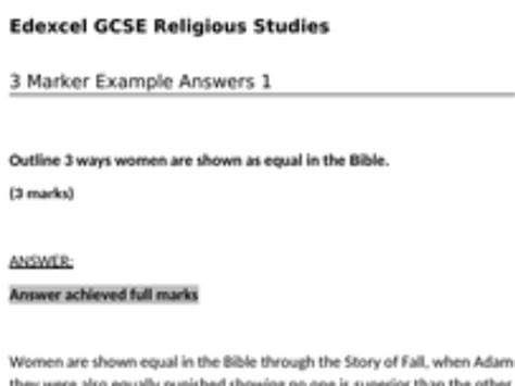 Edexcel Gcse Religious Studies Example Answers 3 Marks 1 Teaching