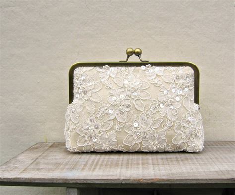 Champagne Clutch Lace Bridal Clutch Pearl Clutch Sequin Etsy