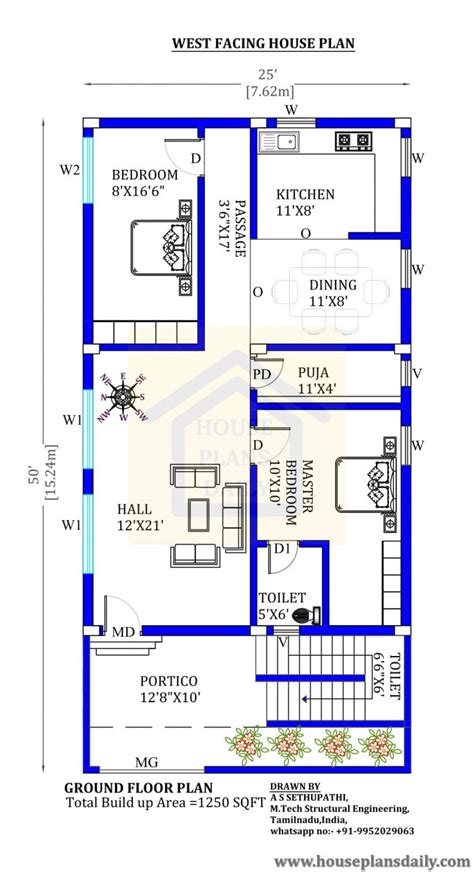 25x50 West Facing House Plan House Designs And Plans PDF Books