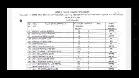 Opsc Veterinary Assistant Surgeon Final List 2023 Youtube