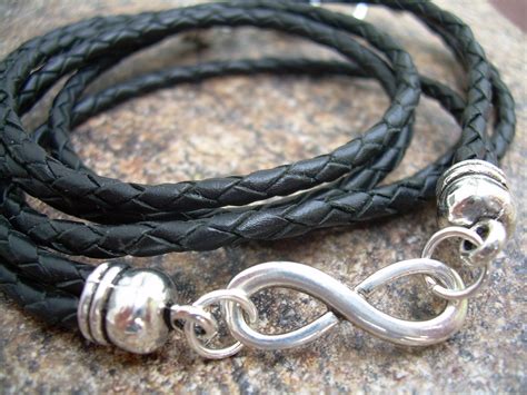 Men Leather Bracelet Infinity Bracelet Triple Wrap Black Braid Etsy