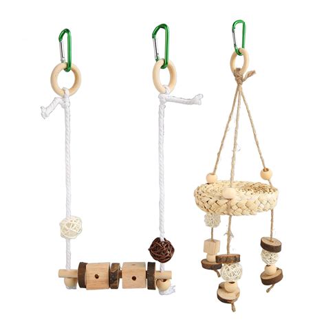 Parrot Swing Hanging Toy Funny Logs Rattan Balls Cotton Rope Bird Corn