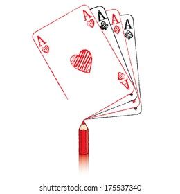 Red Pencil Reflection Drawing Various Ace Stock Illustration