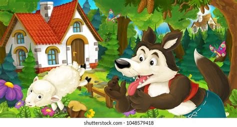 Cartoon Scene Happy Funny Sheep Running Stock Illustration 1048576016 ...