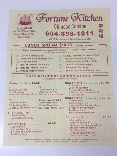 Online Menu of Fortune Kitchen Chinese Cuisine Restaurant, Squamish ...