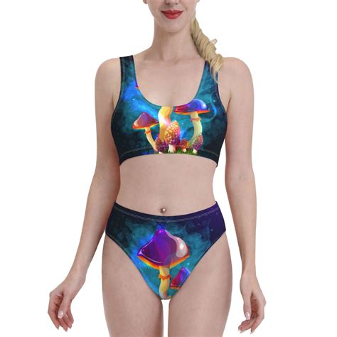 Adobk Magic Mushrooms Fireflies Print Women High Waisted Bikini Set