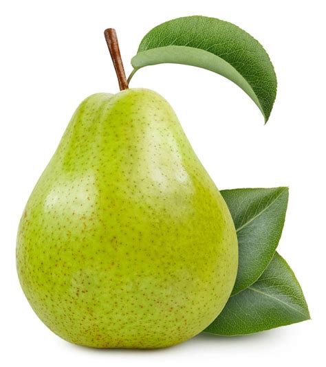 Premium Photo One Ripe Pear With Green Leaf Clipping Path Organic