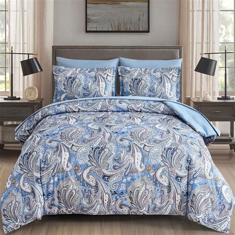 Amazon DJY Blue Paisley Comforter Set King Size 7 Piece Bed In A