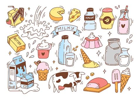 Premium Vector Dairy Product Hand Drawn Doodles