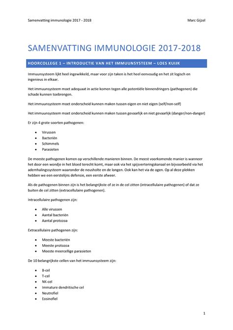 Samenvatting Immunologie 2017 2018 SAMENVATTING IMMUNOLOGIE 2017