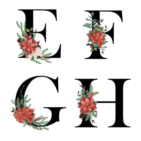 Premium Vector Christmas Alphabet Red Poinsettia Letter E To H With