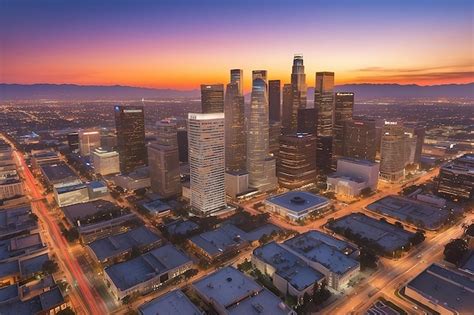 Premium Photo Beautiful Sunset Of Los Angeles Downtown Skyline In Ca Usa