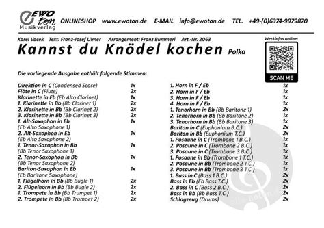 Kannst Du Kn Del Kochen Von Ernst Mosch Blasorchester Noten